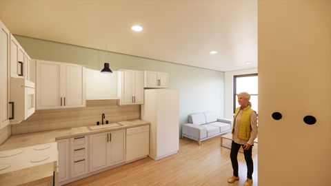 Floor plan for 1 bed, 1 bath, 460 sqft